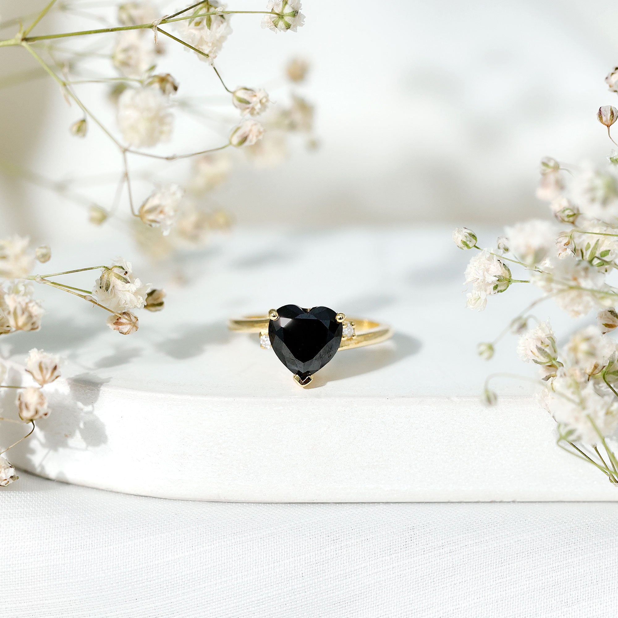 Certified 2.4 Carat Lab Grown Black and White Diamond Heart Engagement Ring with Bypass Shank
