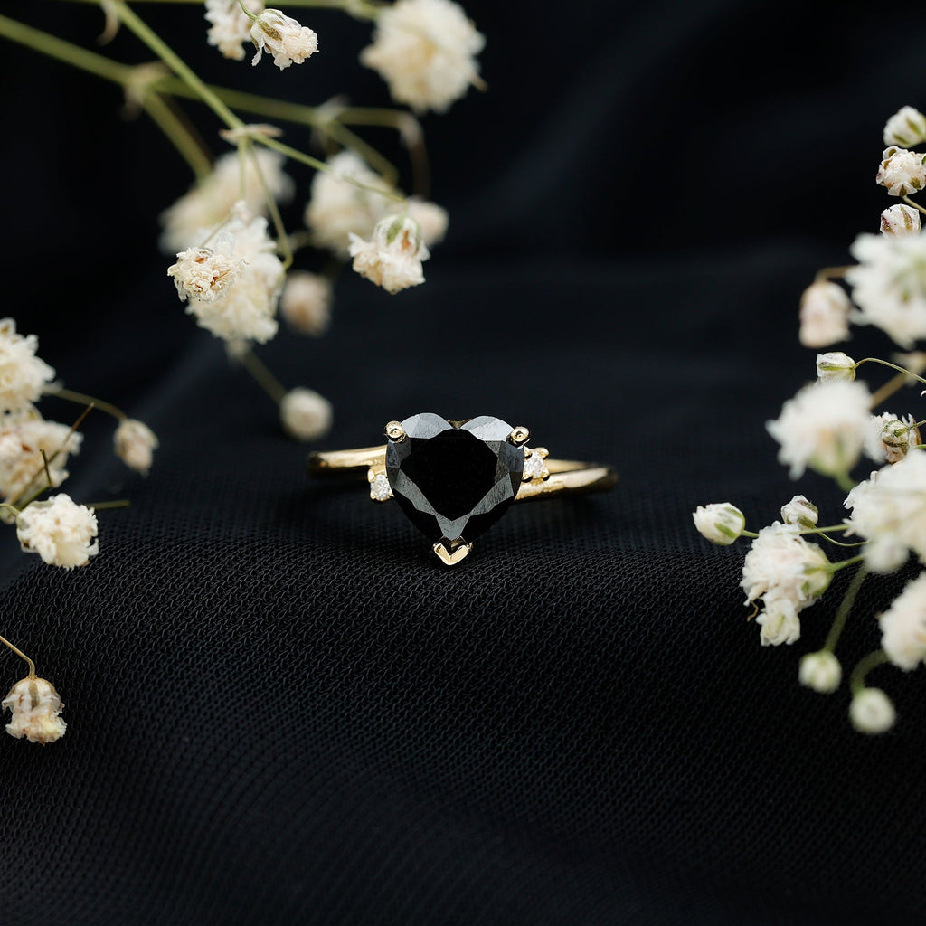 Certified 2.4 Carat Lab Grown Black and White Diamond Heart Engagement Ring with Bypass Shank
