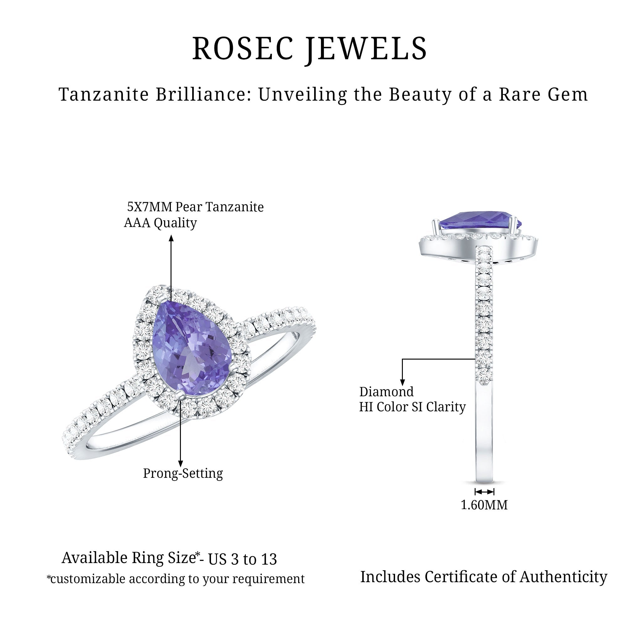 Real 0.84 Carat Tanzanite Teardrop Engagement Ring with Diamond Halo