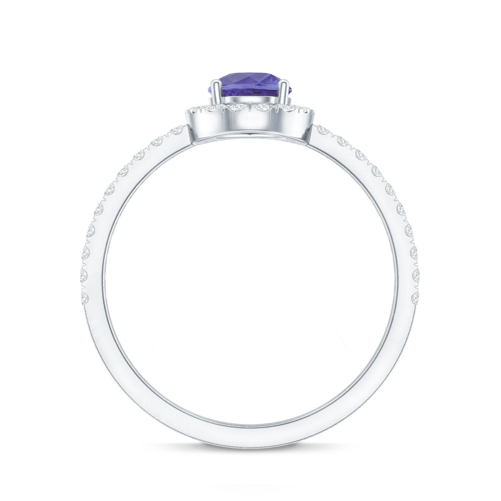 Real 0.84 Carat Tanzanite Teardrop Engagement Ring with Diamond Halo