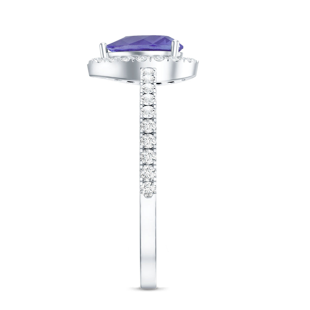 Real 0.84 Carat Tanzanite Teardrop Engagement Ring with Diamond Halo