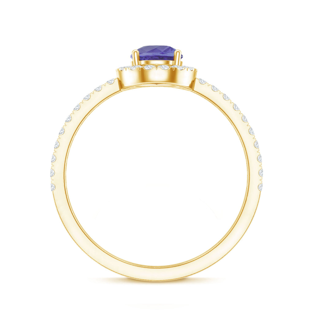 Real 0.84 Carat Tanzanite Teardrop Engagement Ring with Diamond Halo
