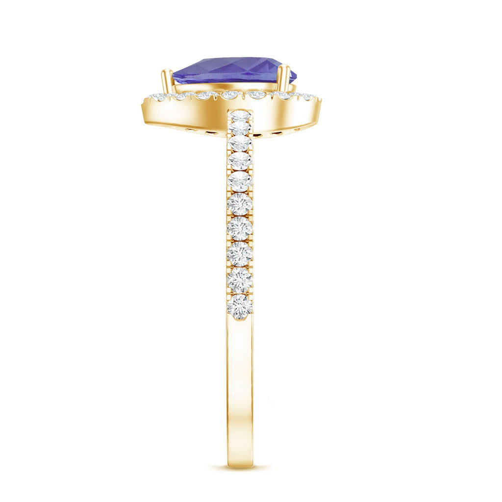Real 0.84 Carat Tanzanite Teardrop Engagement Ring with Diamond Halo