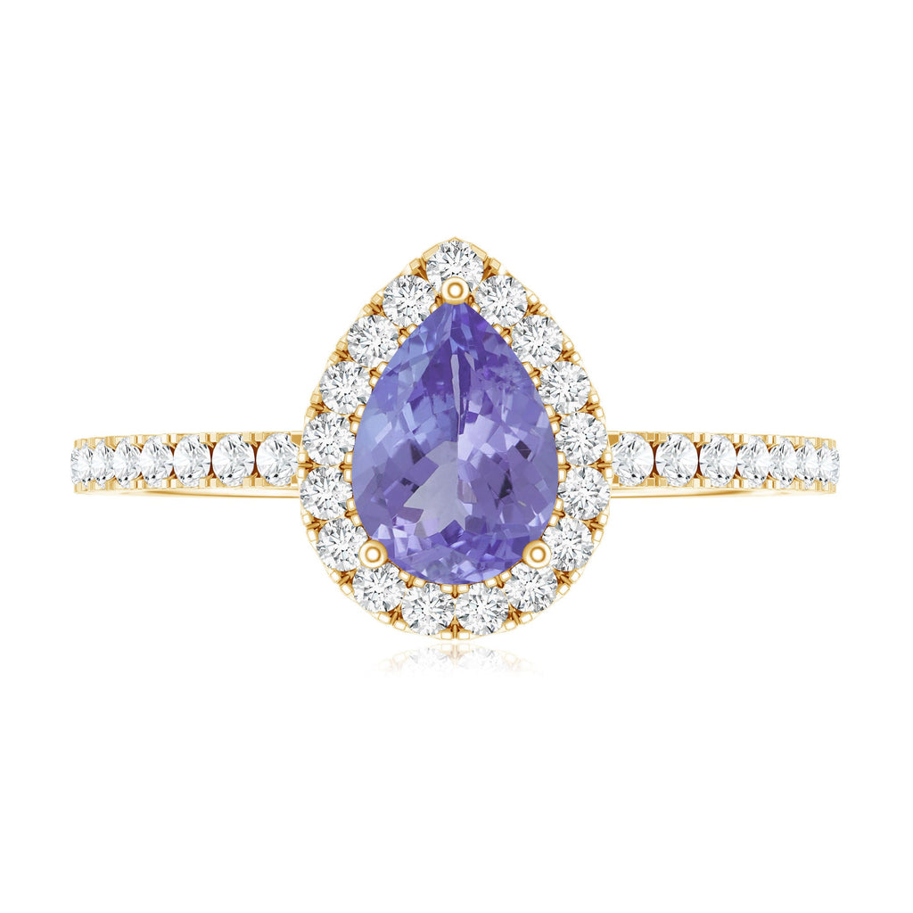 Real 0.84 Carat Tanzanite Teardrop Engagement Ring with Diamond Halo