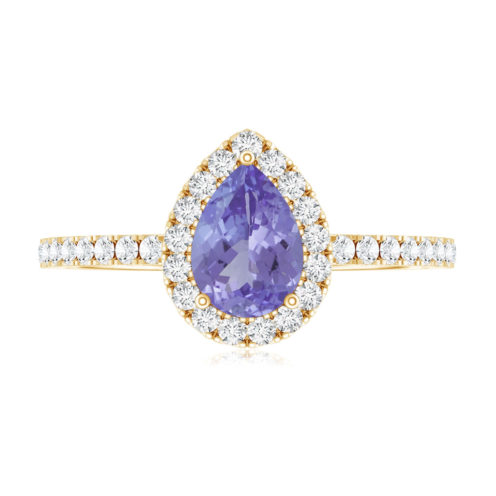 Real 0.84 Carat Tanzanite Teardrop Engagement Ring with Diamond Halo