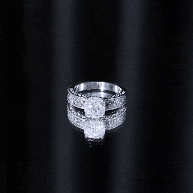 3 Carat Cushion Cut Moissanite Engagement Ring with Filigree Details