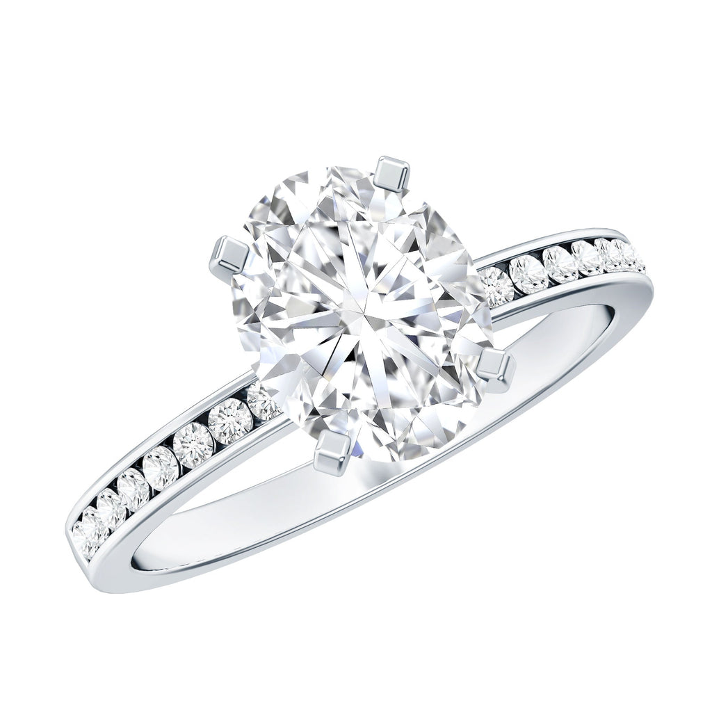 2 Carat Solitaire Moissanite Oval Engagement Ring with Channel Set Side Stones