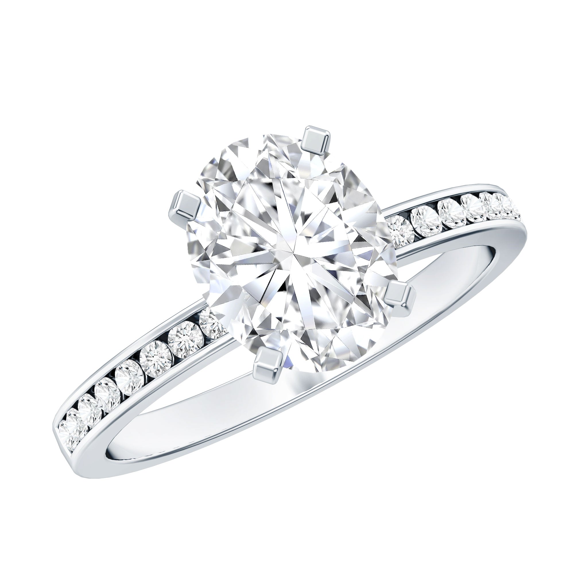 2 Carat Solitaire Moissanite Oval Engagement Ring with Channel Set Side Stones