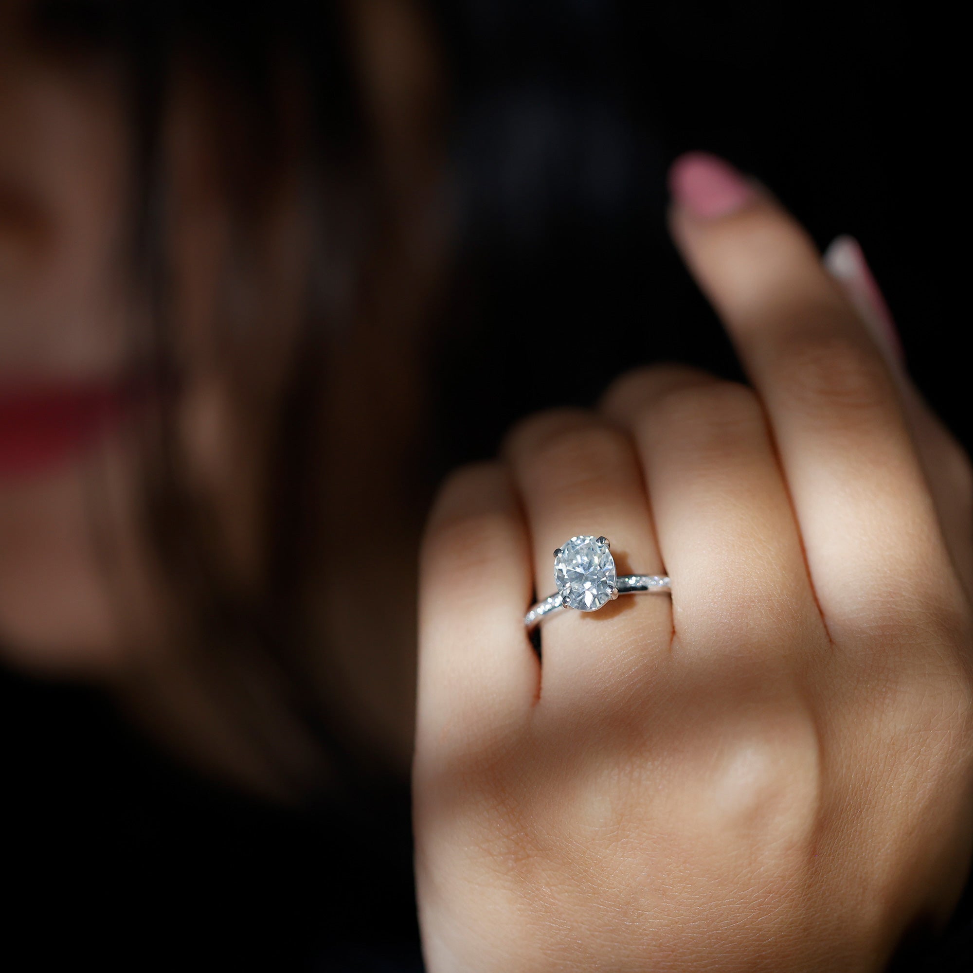 2 Carat Solitaire Moissanite Oval Engagement Ring with Channel Set Side Stones