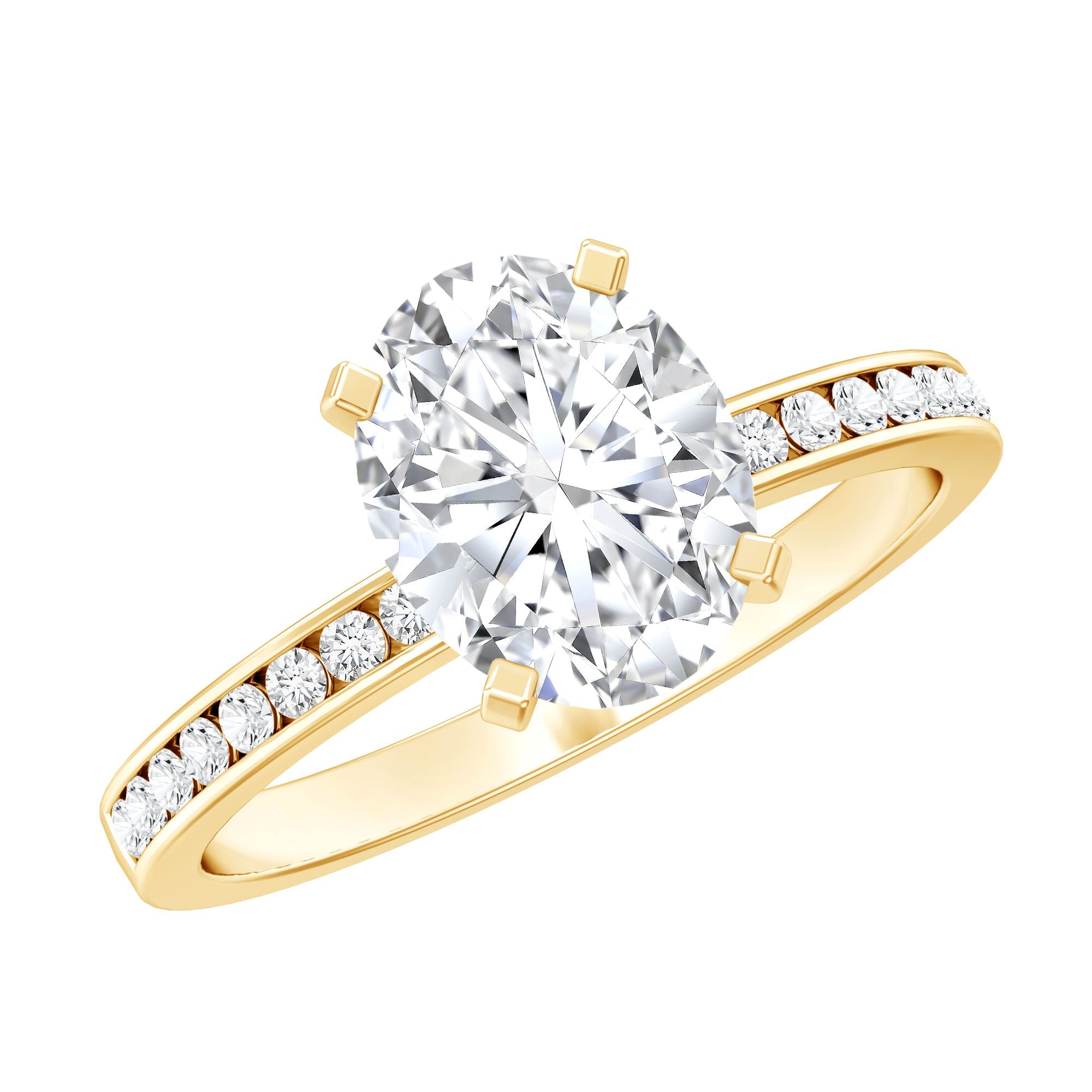 2 Carat Solitaire Moissanite Oval Engagement Ring with Channel Set Side Stones
