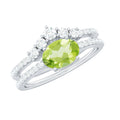 Natural 1 Carat Peridot Oval Wedding Engagement Ring Set with Diamond