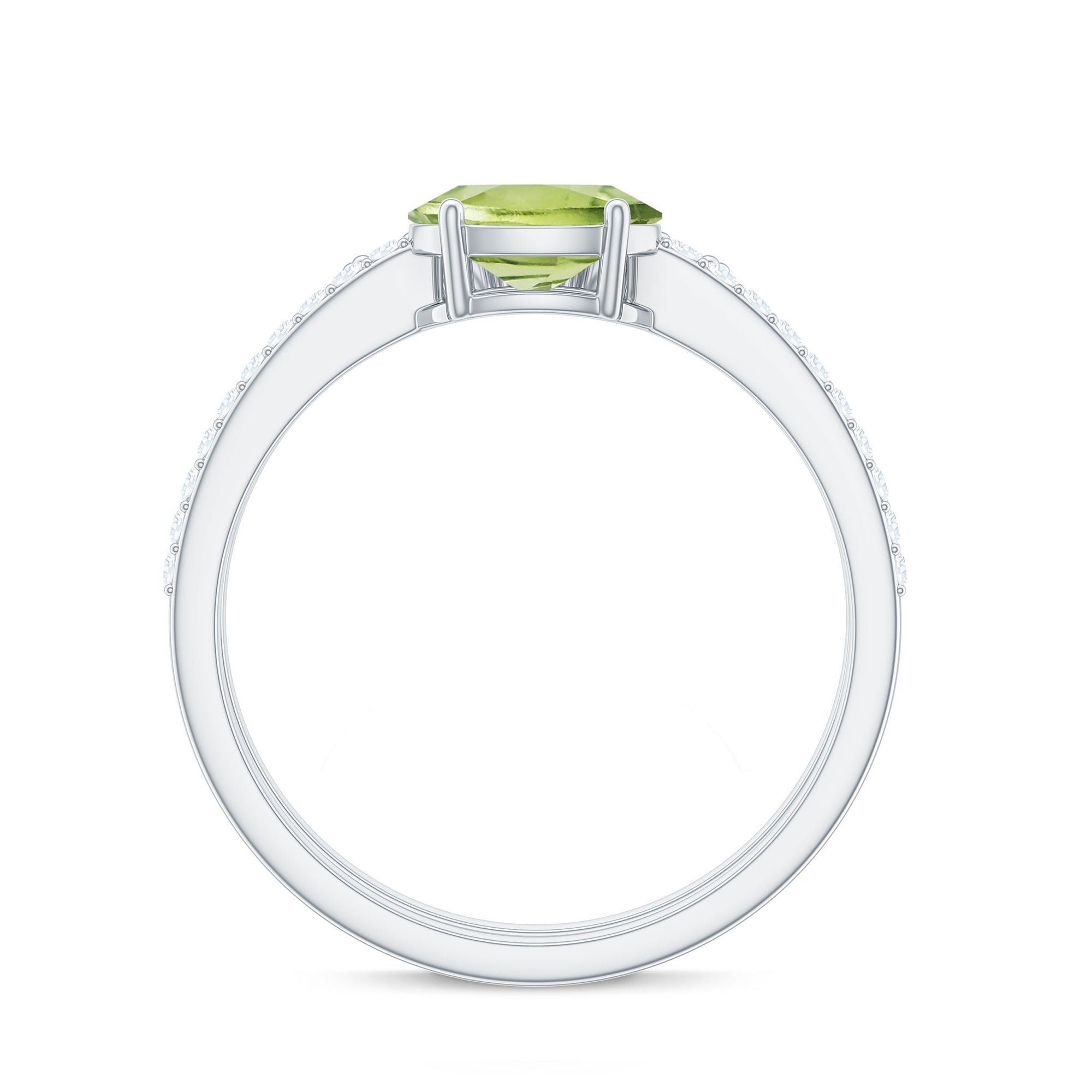 Natural 1 Carat Peridot Oval Wedding Engagement Ring Set with Diamond