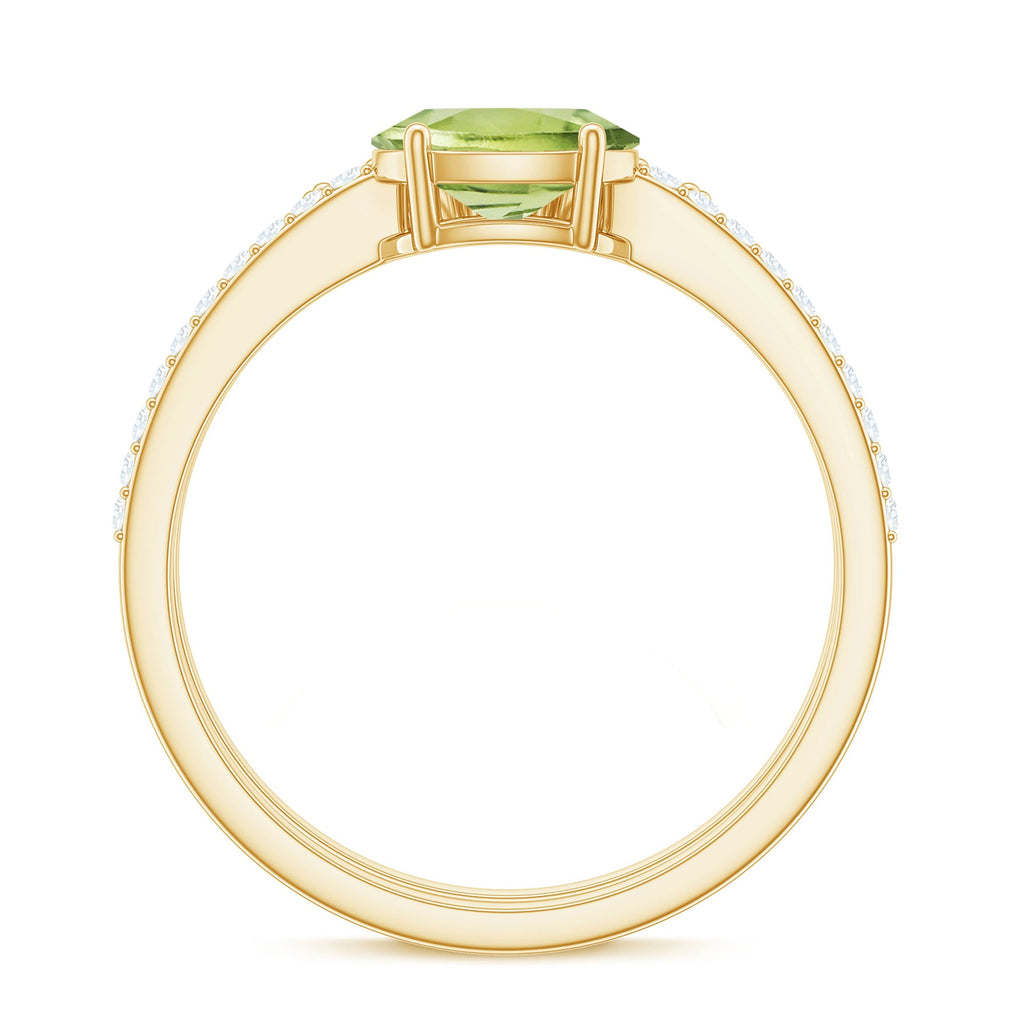 Natural 1 Carat Peridot Oval Wedding Engagement Ring Set with Diamond