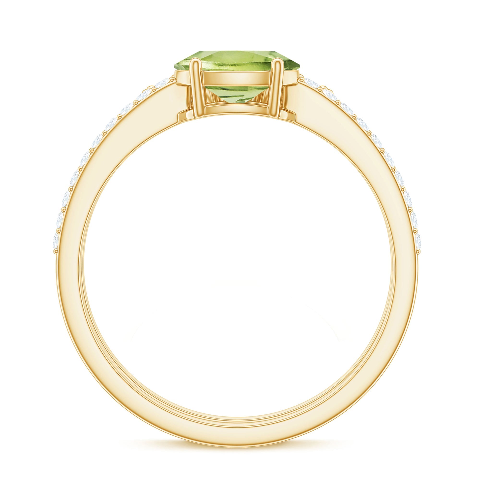 Natural 1 Carat Peridot Oval Wedding Engagement Ring Set with Diamond