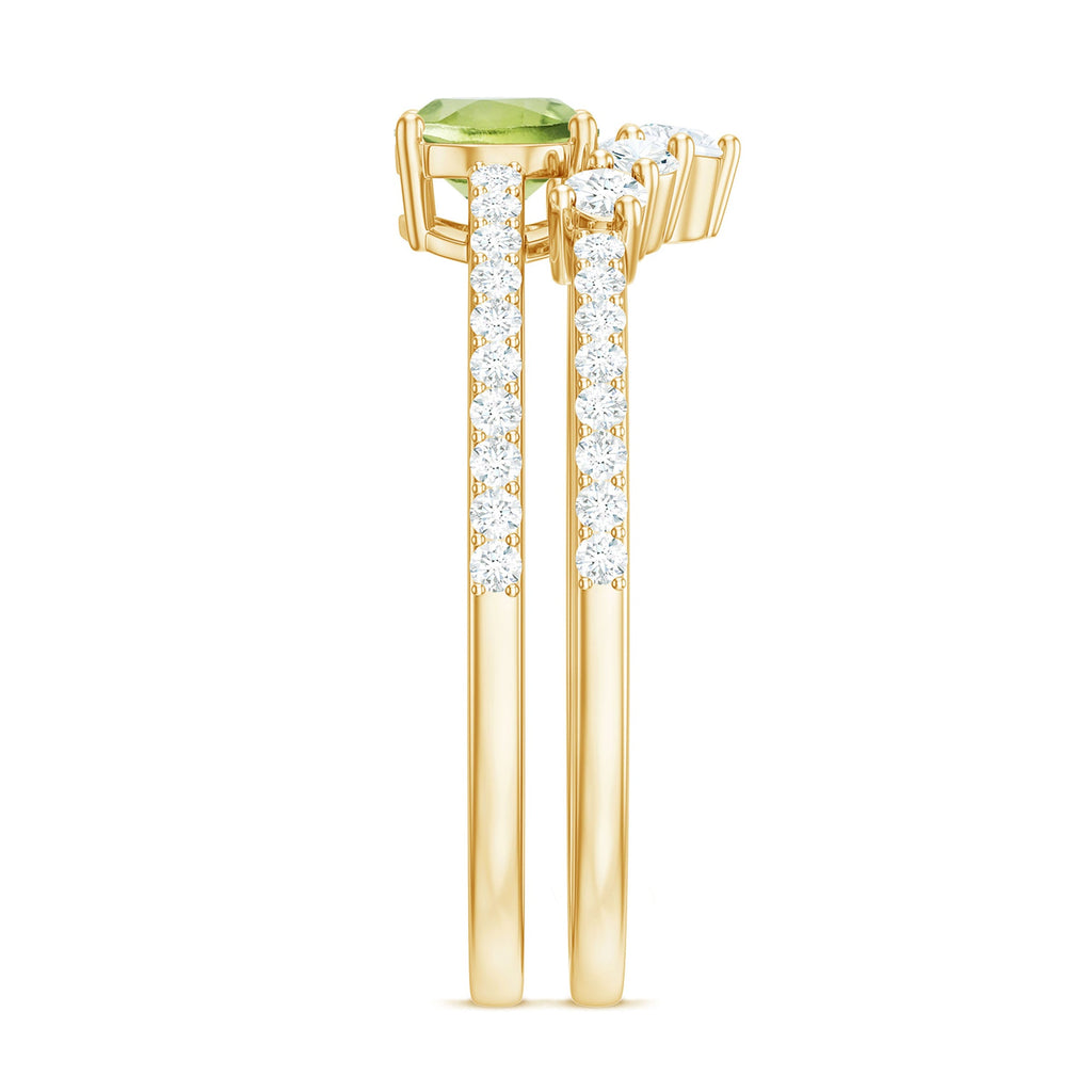 Natural 1 Carat Peridot Oval Wedding Engagement Ring Set with Diamond