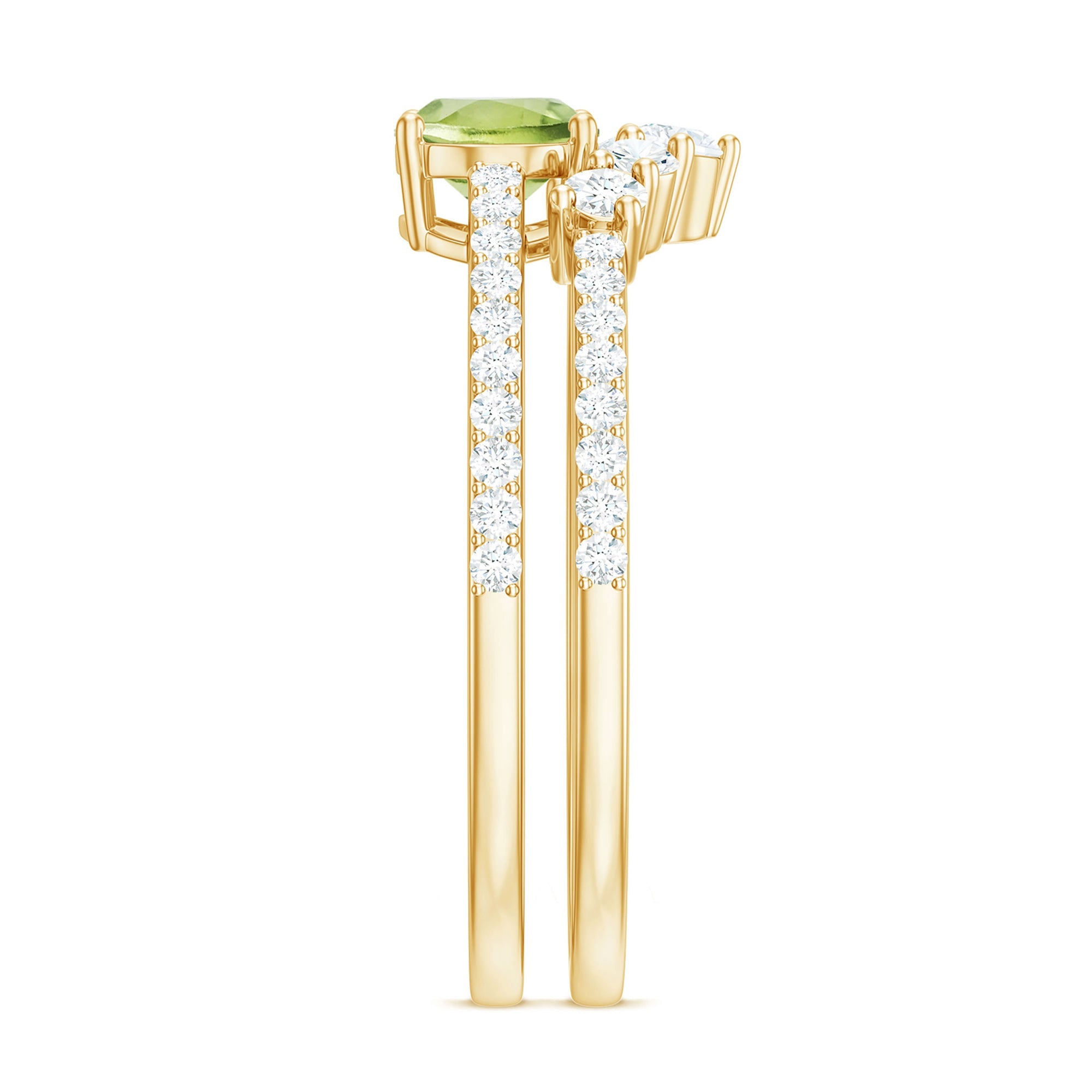 Natural 1 Carat Peridot Oval Wedding Engagement Ring Set with Diamond