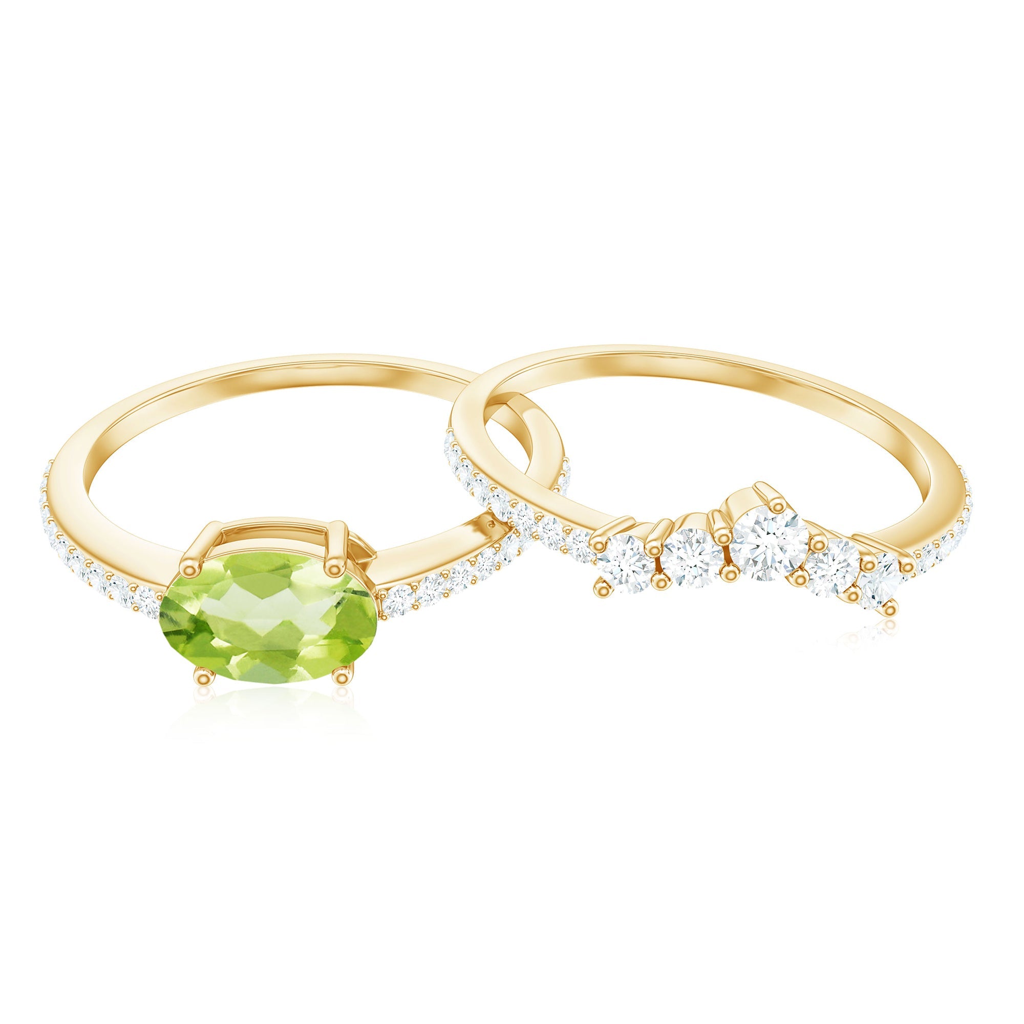 Natural 1 Carat Peridot Oval Wedding Engagement Ring Set with Diamond