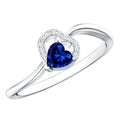 Certified Lab Grown Blue Sapphire Heart Promise Ring with Diamond
