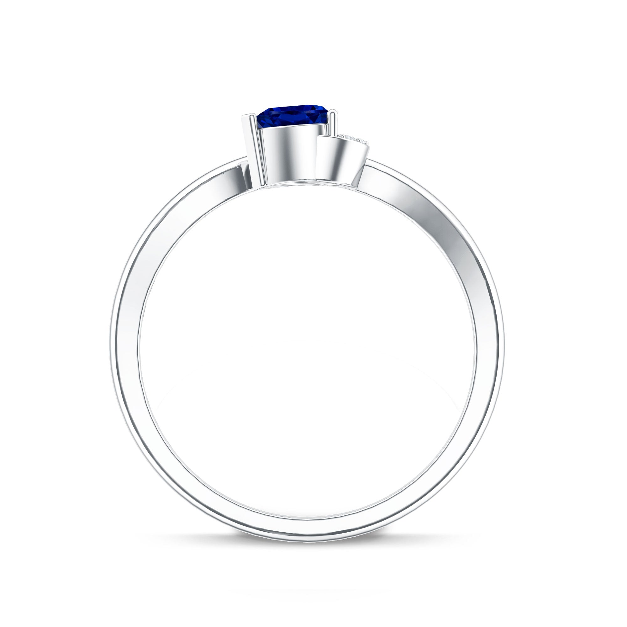 Certified Lab Grown Blue Sapphire Heart Promise Ring with Diamond