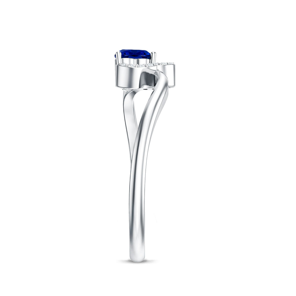 Certified Lab Grown Blue Sapphire Heart Promise Ring with Diamond