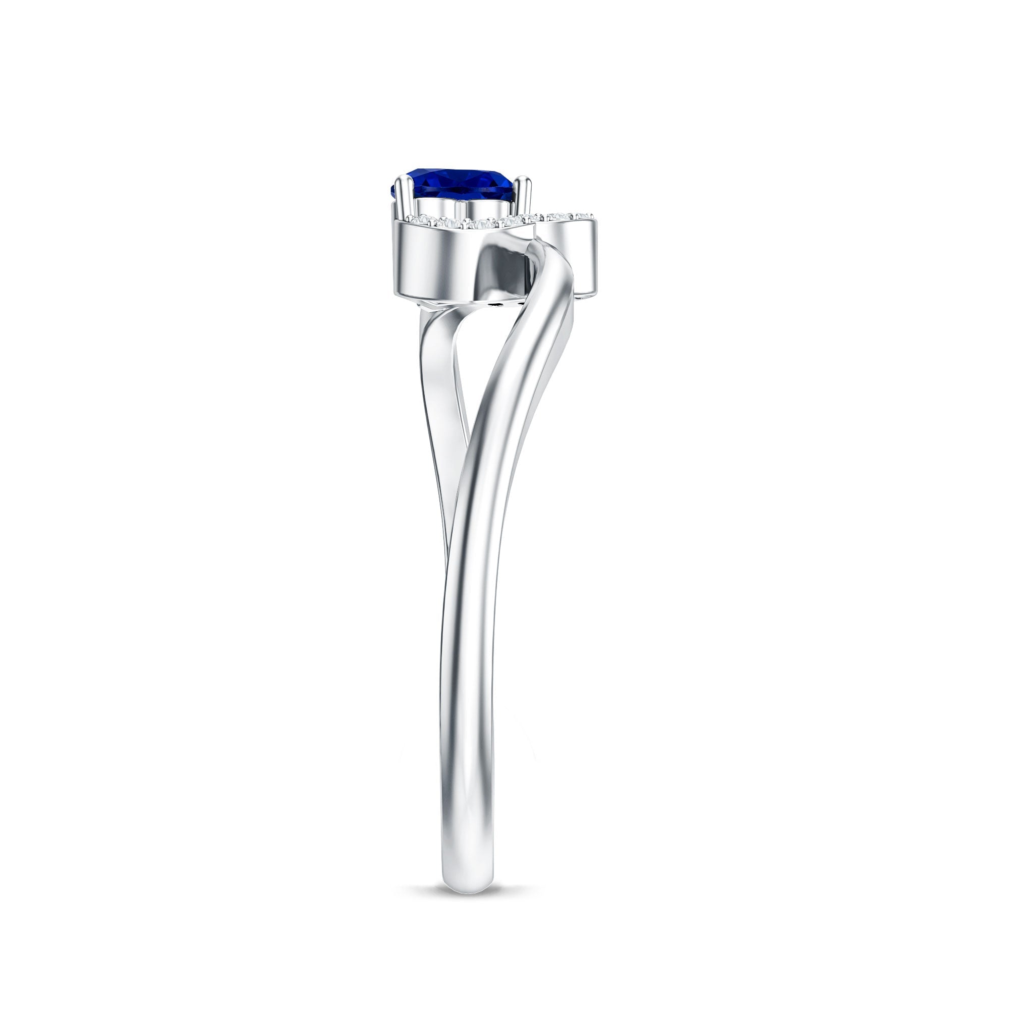 Certified Lab Grown Blue Sapphire Heart Promise Ring with Diamond