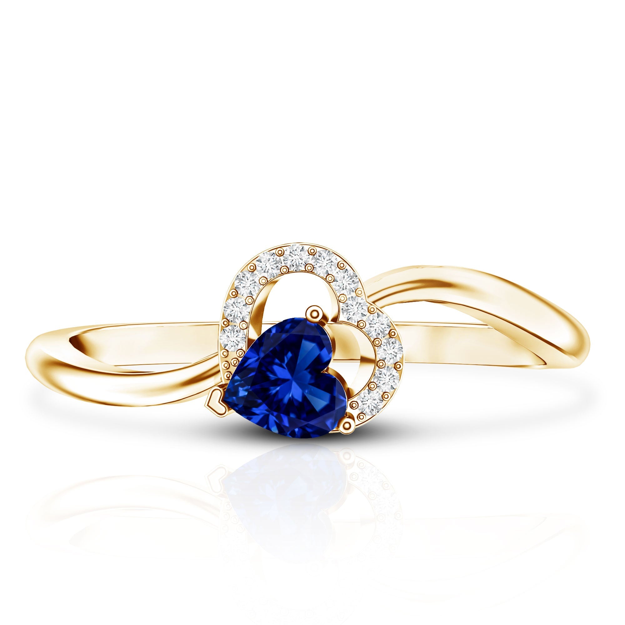Certified Lab Grown Blue Sapphire Heart Promise Ring with Diamond