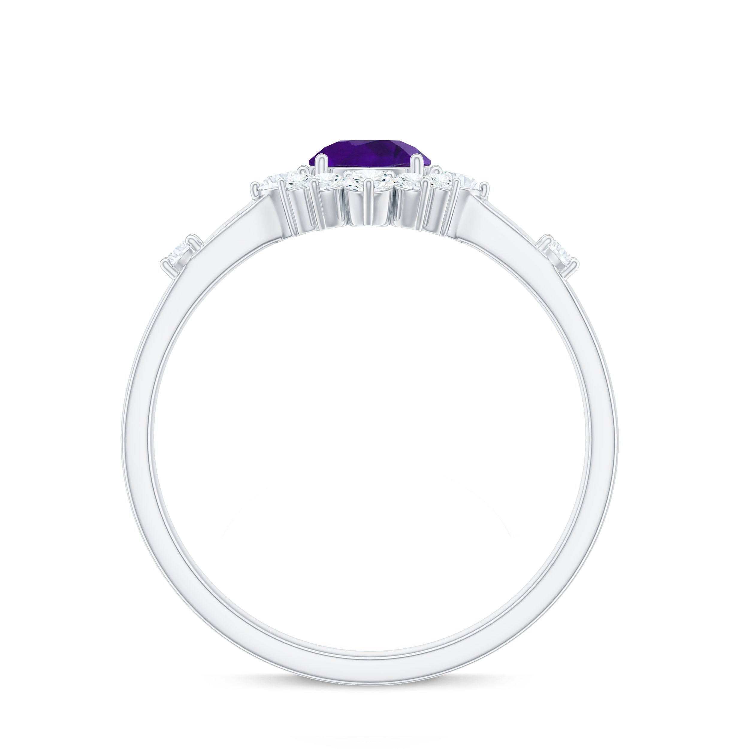 Round Amethyst and Diamond Classic Halo Ring