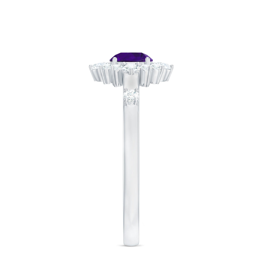 Round Amethyst and Diamond Classic Halo Ring