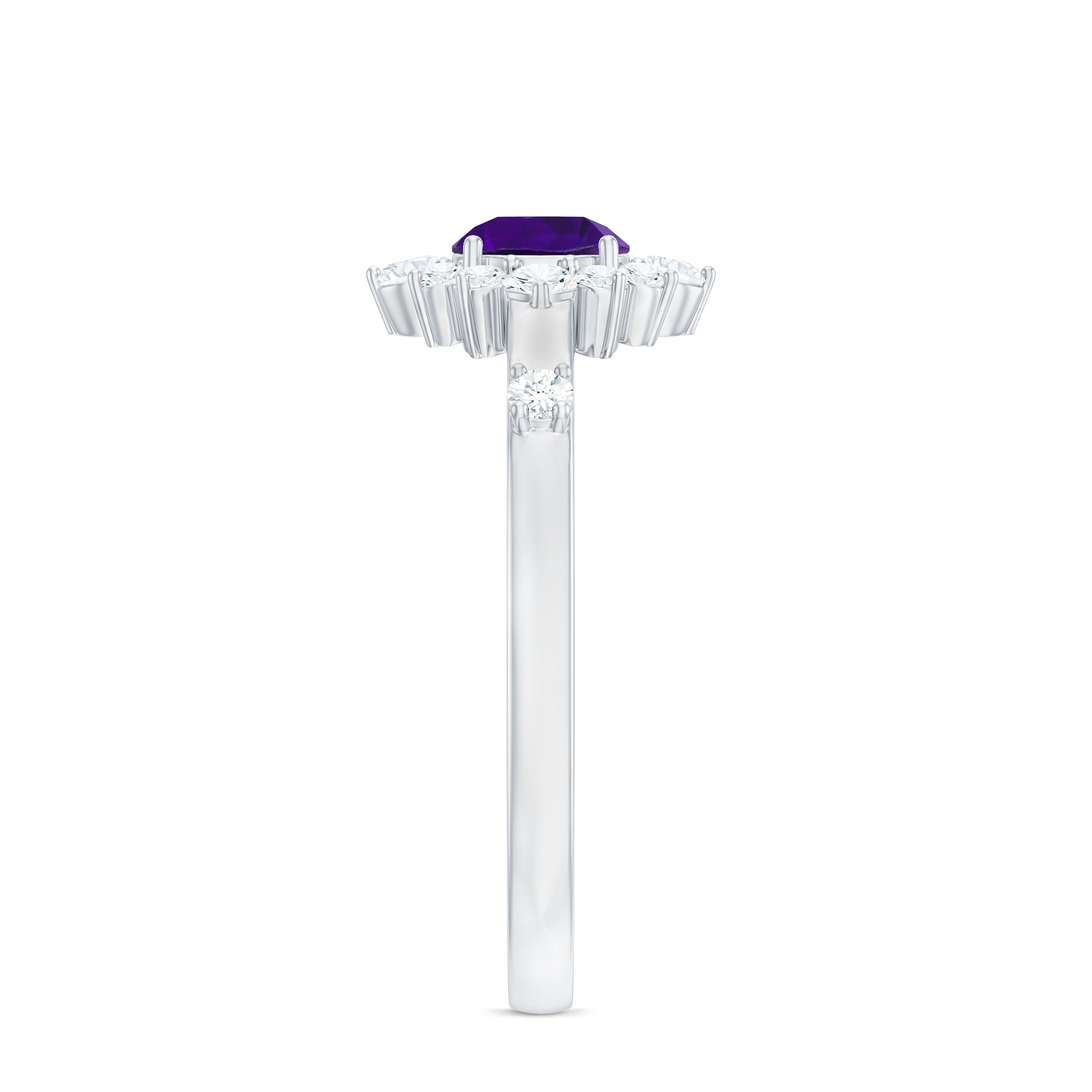 Round Amethyst and Diamond Classic Halo Ring
