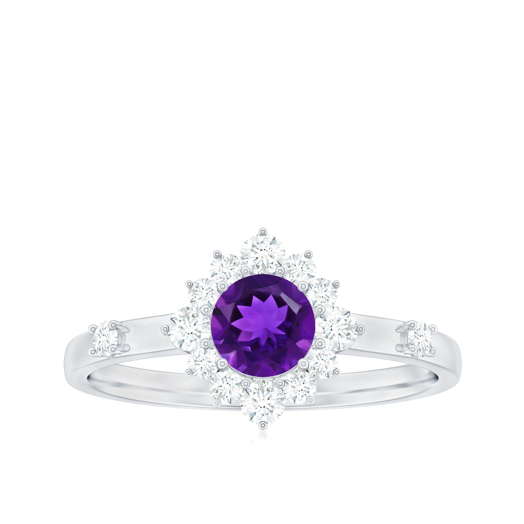 Round Amethyst and Diamond Classic Halo Ring
