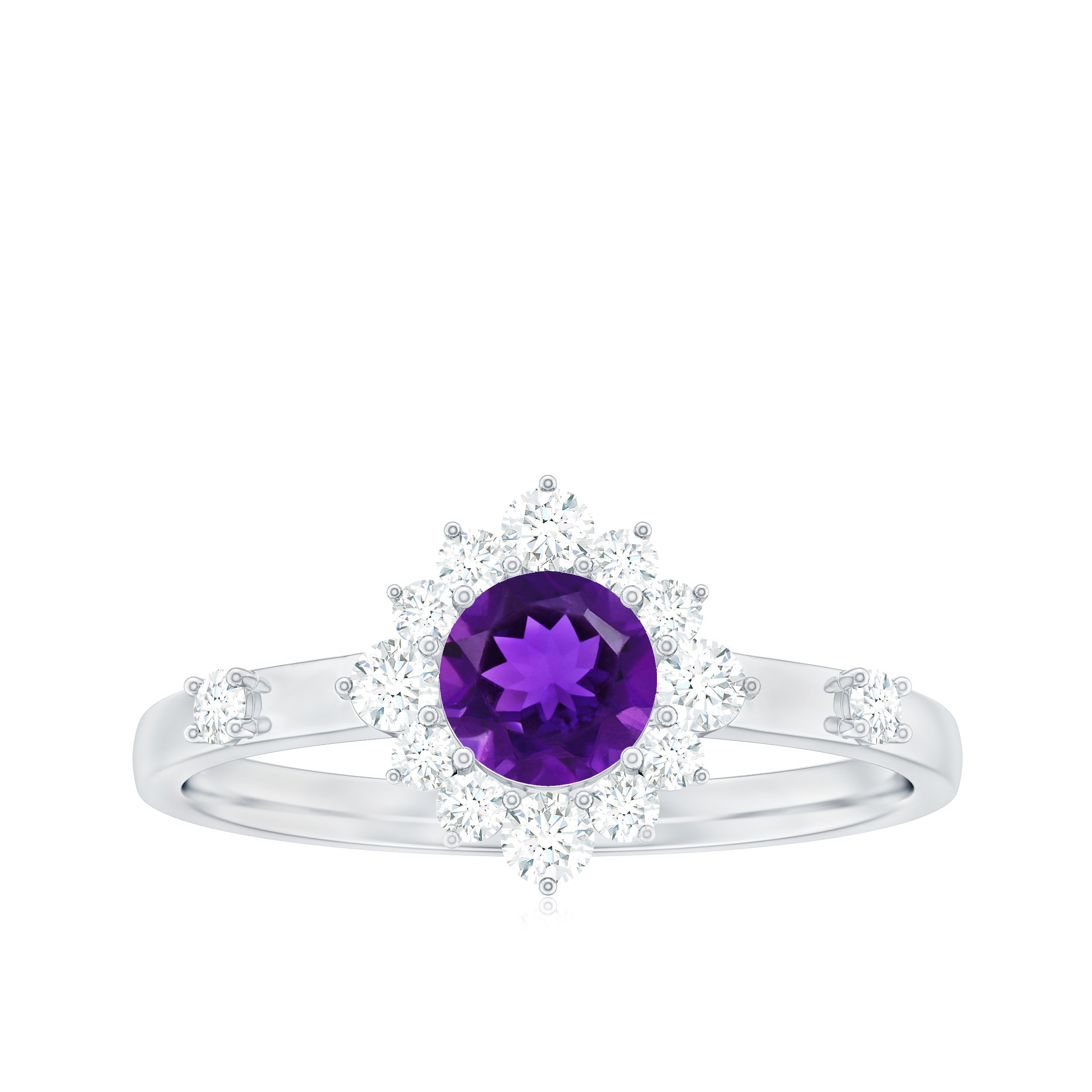 Round Amethyst and Diamond Classic Halo Ring