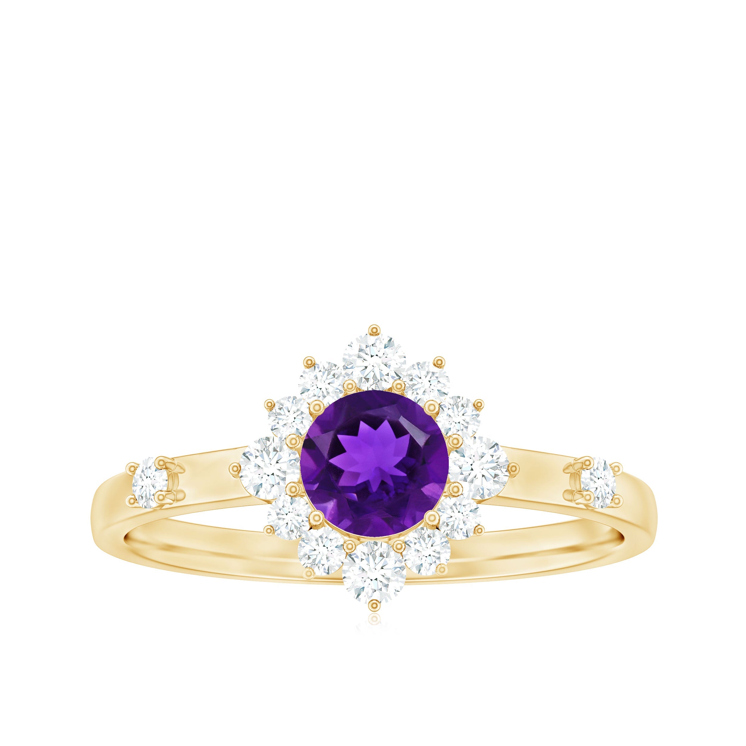 Round Amethyst and Diamond Classic Halo Ring