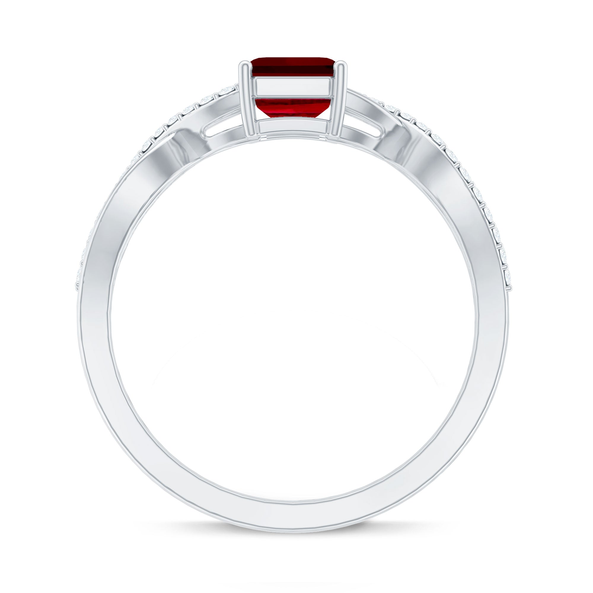 Emerald Cut Lab Grown Ruby and Diamond Infinity Engagement Ring