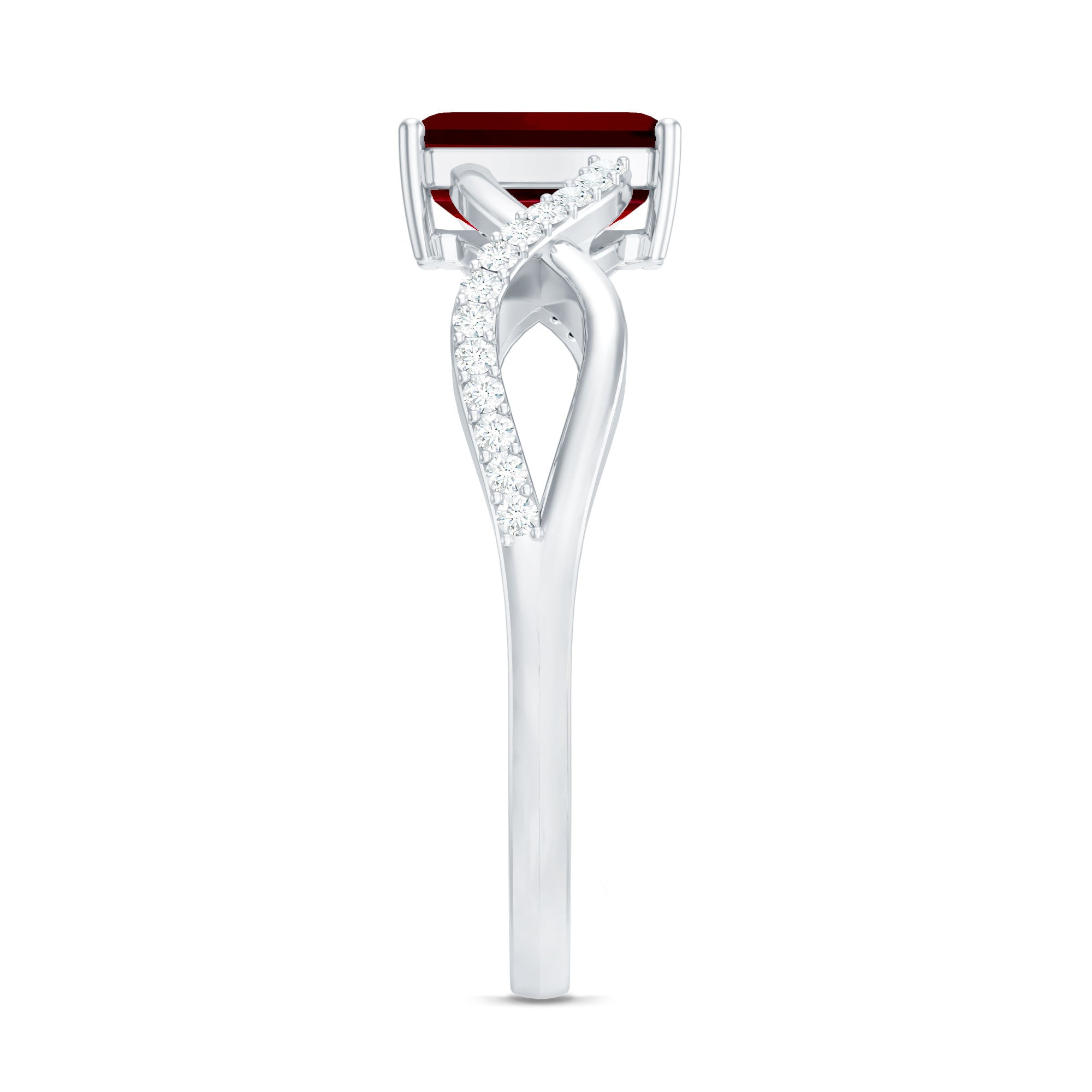 Emerald Cut Lab Grown Ruby and Diamond Infinity Engagement Ring