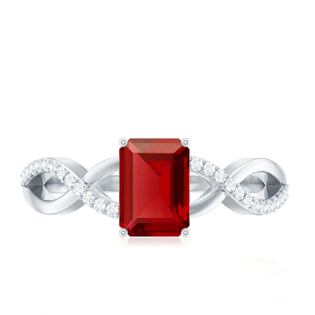 Emerald Cut Lab Grown Ruby and Diamond Infinity Engagement Ring
