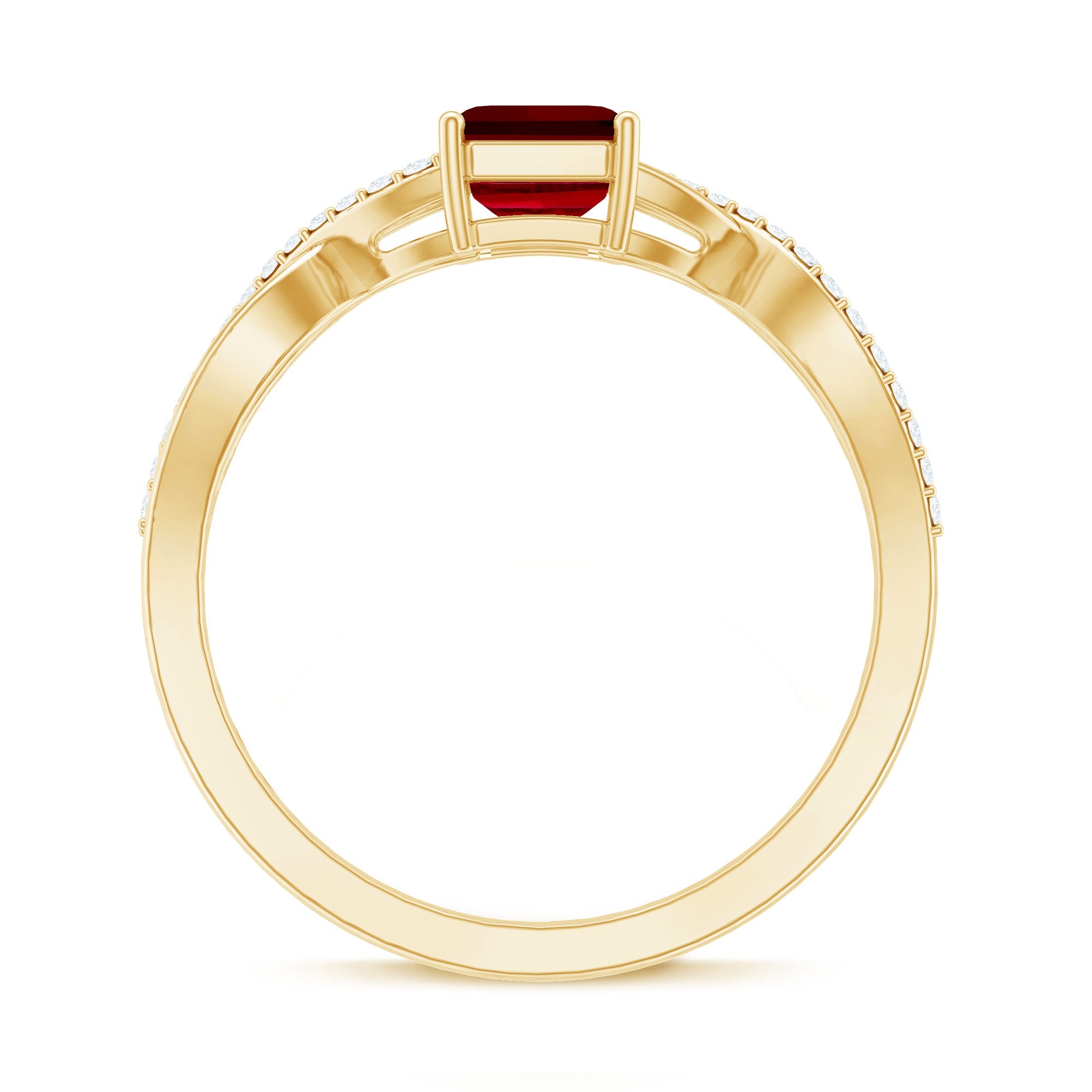 Emerald Cut Lab Grown Ruby and Diamond Infinity Engagement Ring