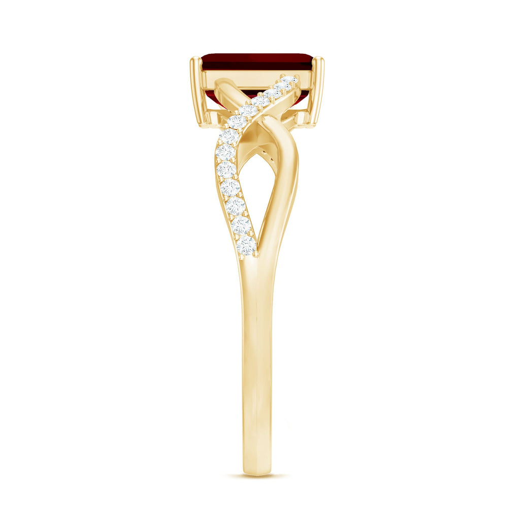 Emerald Cut Lab Grown Ruby and Diamond Infinity Engagement Ring