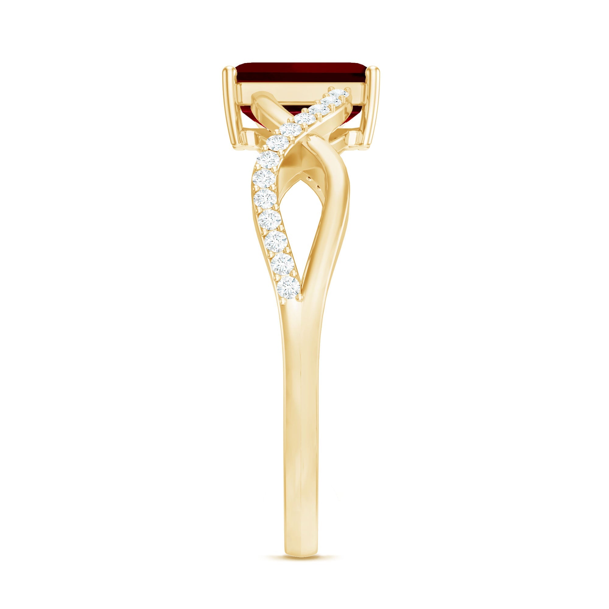Emerald Cut Lab Grown Ruby and Diamond Infinity Engagement Ring