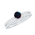 1.25 CT Minimal Wedding Ring Set with Black Opal and Diamond
