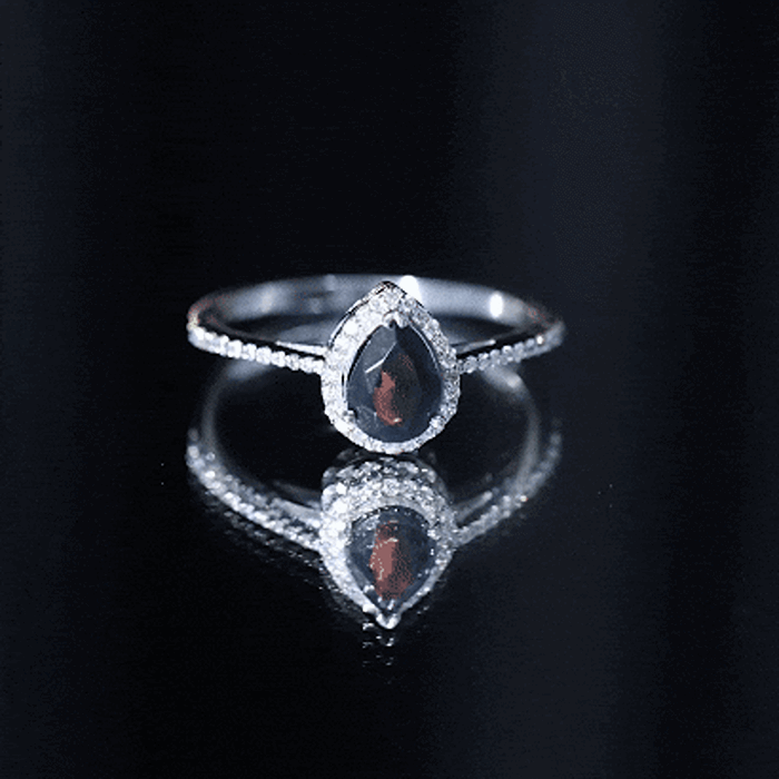 Pear Shape 1 CT Black Opal Engagement Ring with Diamond Halo