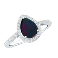 Pear Shape 1 CT Black Opal Engagement Ring with Diamond Halo
