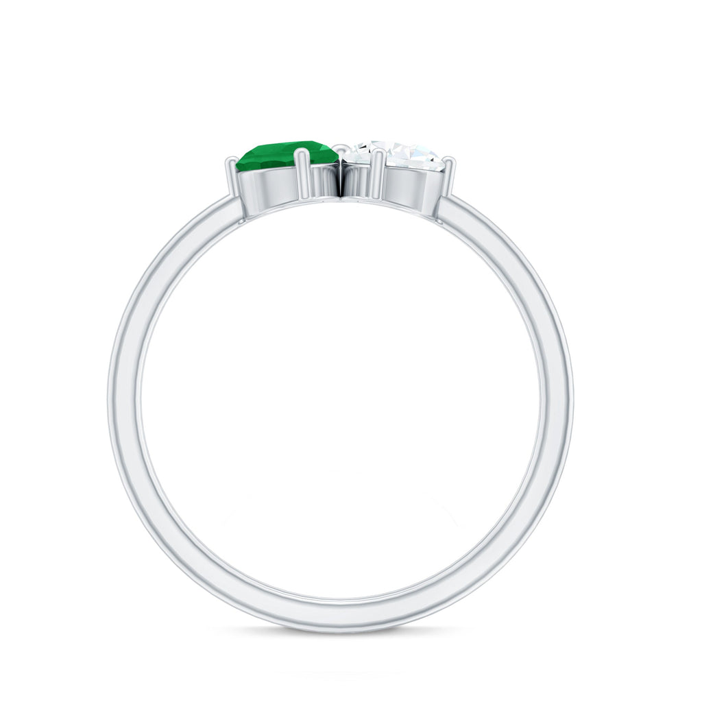 Natural Pear Shape Emerald Diamond 2 Stone Promise Ring