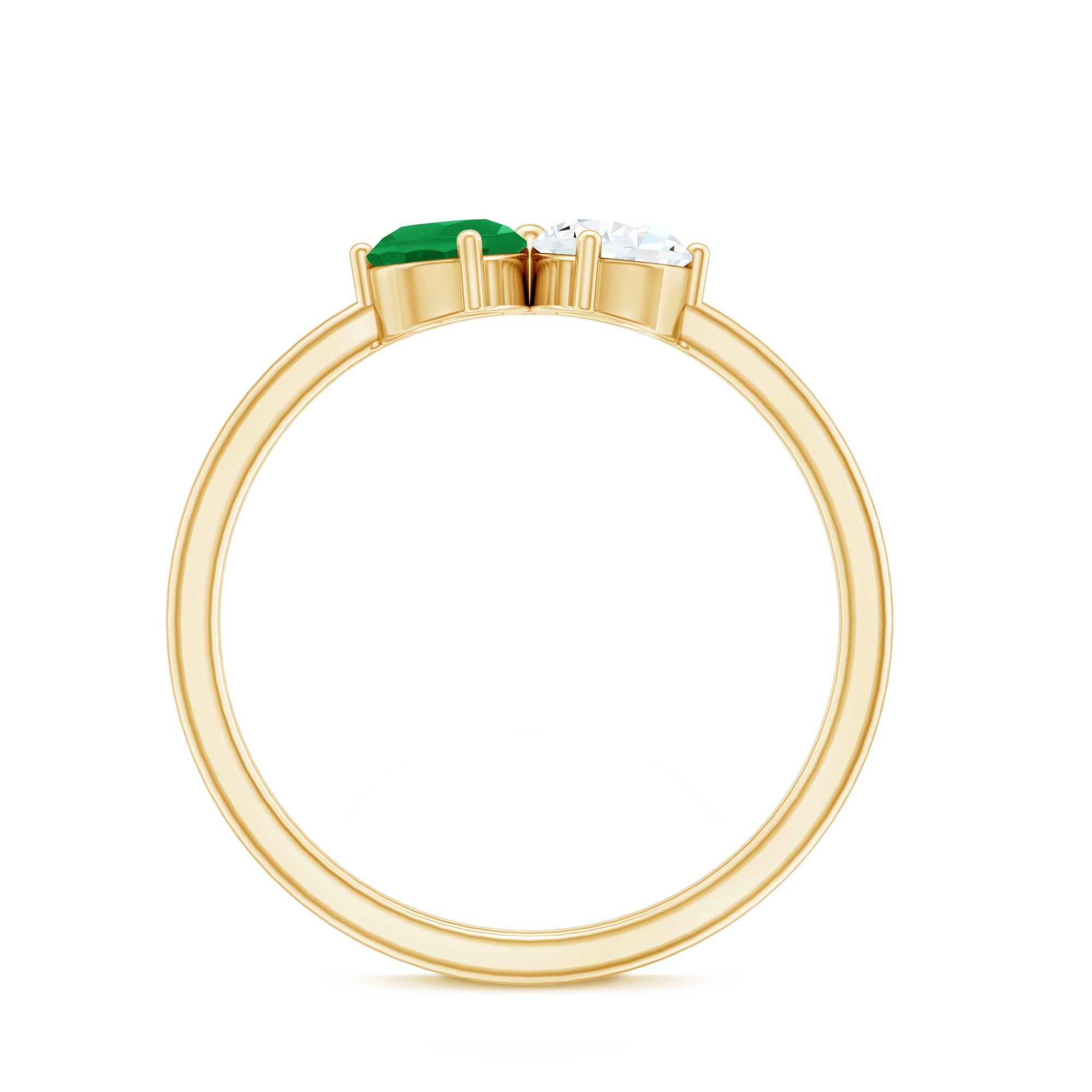 Natural Pear Shape Emerald Diamond 2 Stone Promise Ring