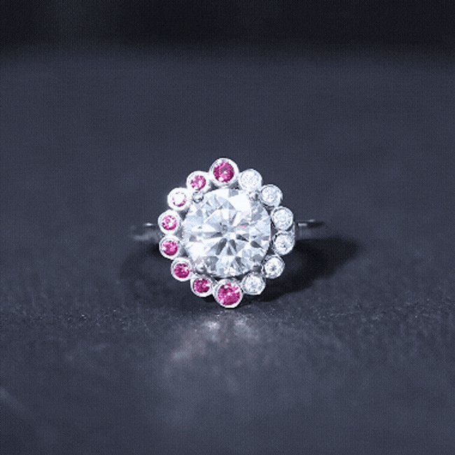 Certified 2 Carat Moissanite Designer Engagement Ring with Lab Grown Ruby