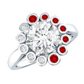 Certified 2 Carat Moissanite Designer Engagement Ring with Lab Grown Ruby