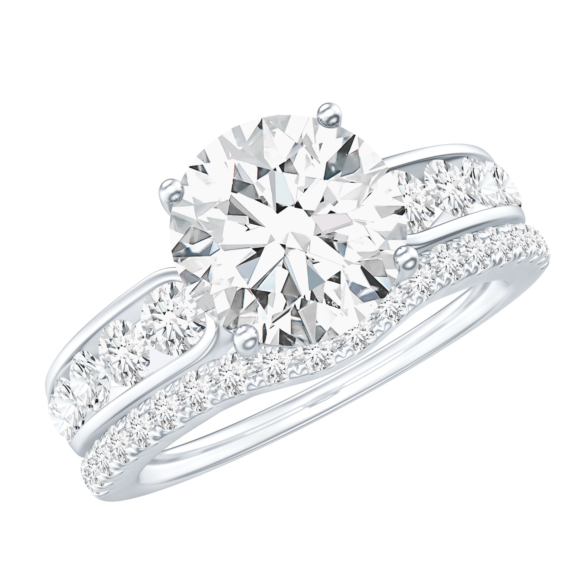 Certified 2 Carat Moissanite Engagement Ring with Wedding Band