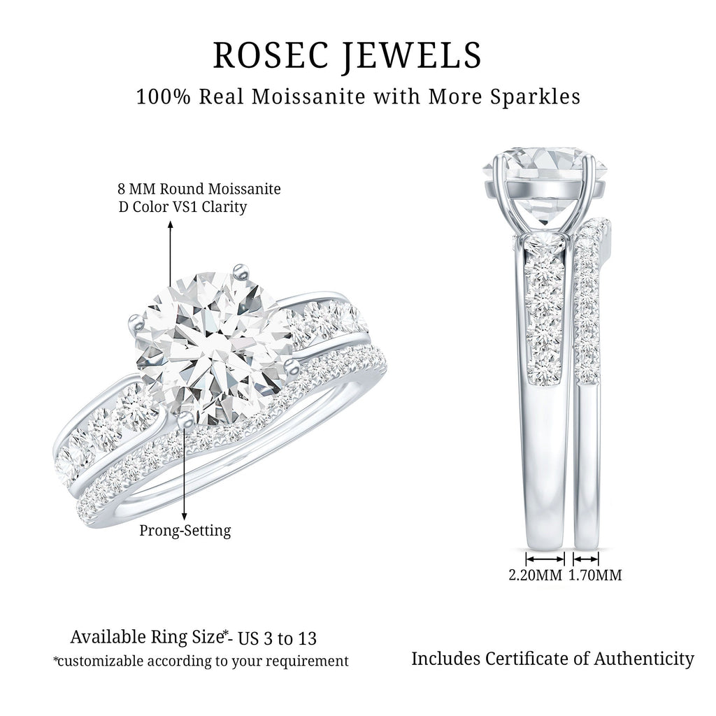 Certified 2 Carat Moissanite Engagement Ring with Wedding Band