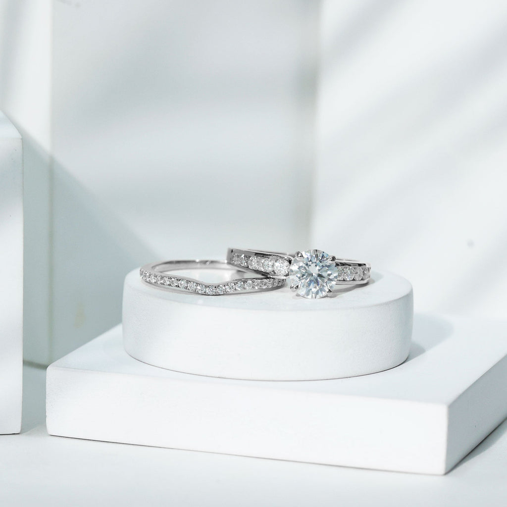 Certified 2 Carat Moissanite Engagement Ring with Wedding Band