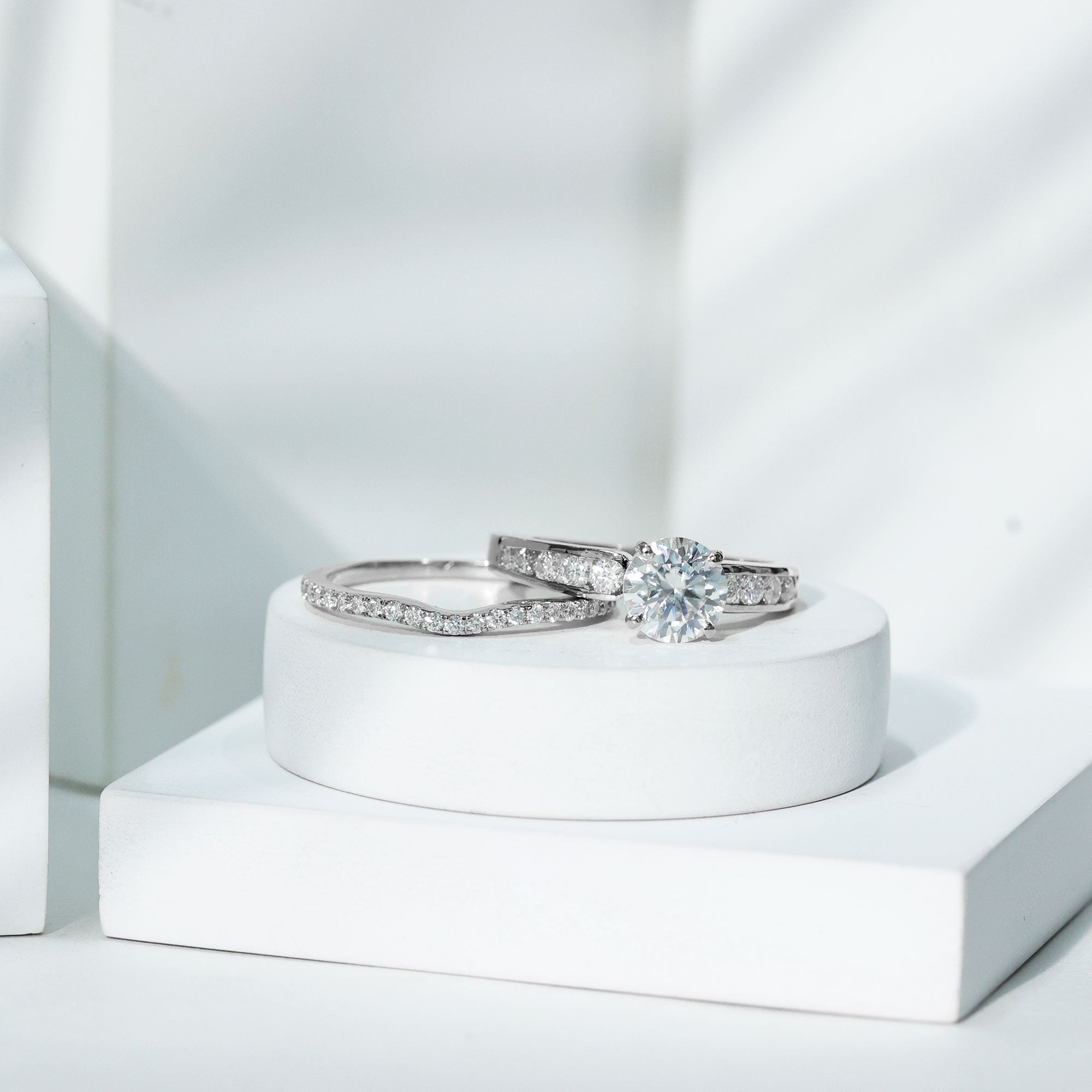 Certified 2 Carat Moissanite Engagement Ring with Wedding Band