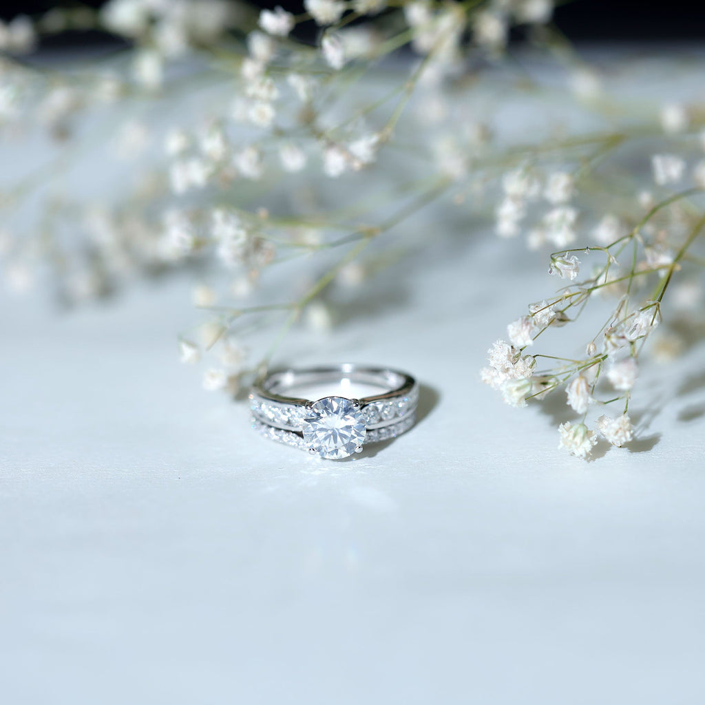 Certified 2 Carat Moissanite Engagement Ring with Wedding Band
